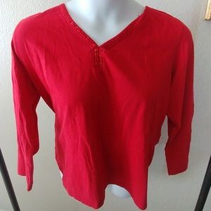 Red v neck top with beads 2X